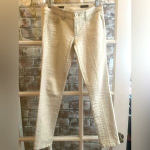 Skinny low-rise pants with shimmery reptile pattern